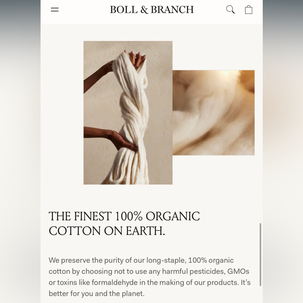 Boll & Branch Organic Long Staple Cotton Signature Hem 2 Pillowcases King cream - Picture 11 of 16